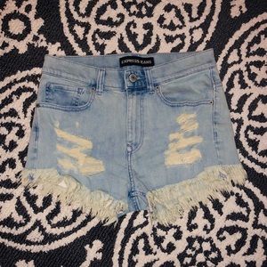 EXPRESS ripped cutoff high rise denim shorts